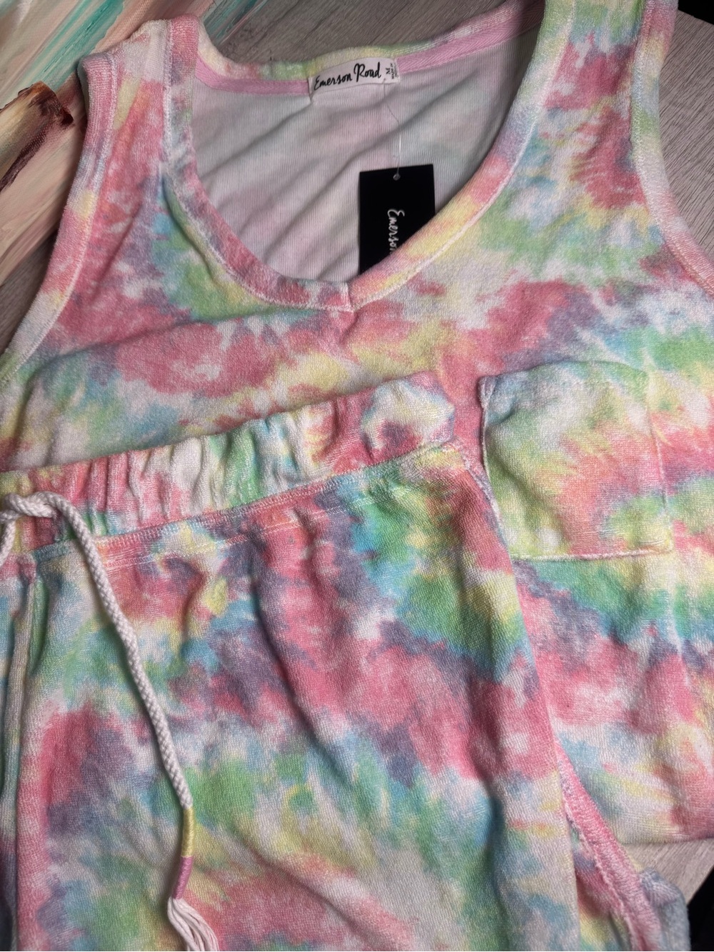 Emerson Road NWT Pastel Tie Dye Lounge Set Tank & Shorts Medium